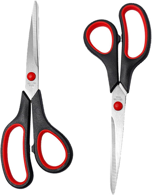 Scissors 8.5 inch Stainless Blade Black Plastic Handle Office School Classroom Student Teacher Crafting Fabric Sewing Gift Wrapping All Purpose 2 ...