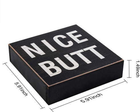 Funny Bathroom Signs Decor, Farmhouse Wooden Box Sign Wall Decor Art, 6" Square Nice Butt...