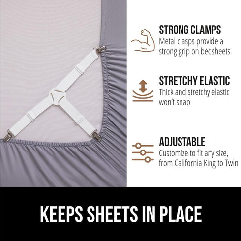 Gorilla Grip Bed Sheet Straps, Adjustable Elastic Fasteners with Metal Clips, Keep in Place Fitted Bedding Holder, Easy Install Suspenders Mattres...