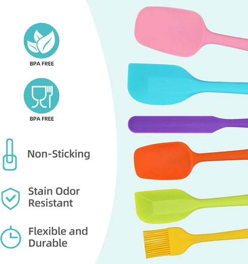 6PCS Silicone Spatula Set, FXFSTEEL Heat Resistant up 600°F Silicone Spatulas Kitchen Utensils for Cooking &Baking Needs BPA-Free Multicolor...