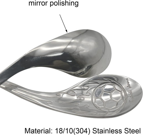 2Pcs Cereal Spoon 18/10(304) Stainless Steel Soup Spoon with Soccer Exclaim Shoot Shape Embossed 6.69inch Service Spoon Bottle Opener 2 in 1 Tool ...