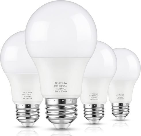 A19 LED Light Bulbs, 60 Watt Equivalent LED Bulbs, 6000K Cool White, 850LM, Non-Dimmable, E26 Base, 9W Bright White LED Bulbs, 4-Pack...