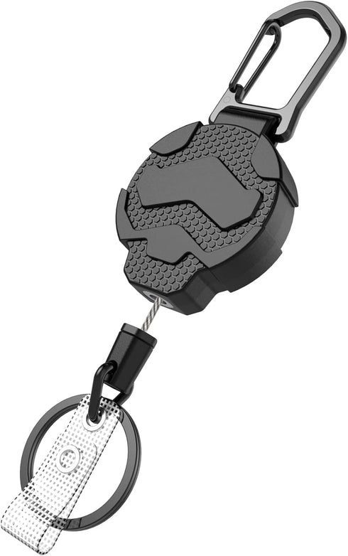 Retractable Keychain Badge Holder with Belt Clip, Heavy Duty Carabiner ID Badge Clip Reel, 32” Steel Retractable Cord, 10 oz Rebound?1pcs Black Ke...
