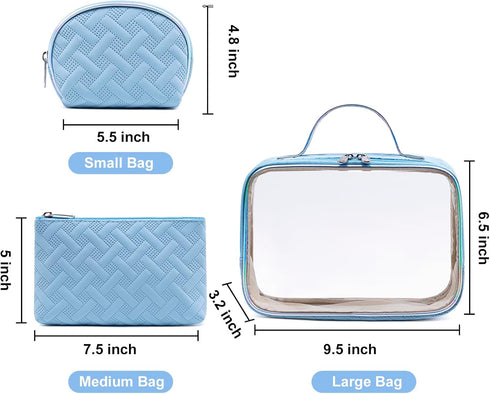 3 Pcs Makeup Bag Clear Travel Toiletry Bags TSA Approved Cosmetic Pouch for Girls Women Waterproof Portable Case (Blue)......