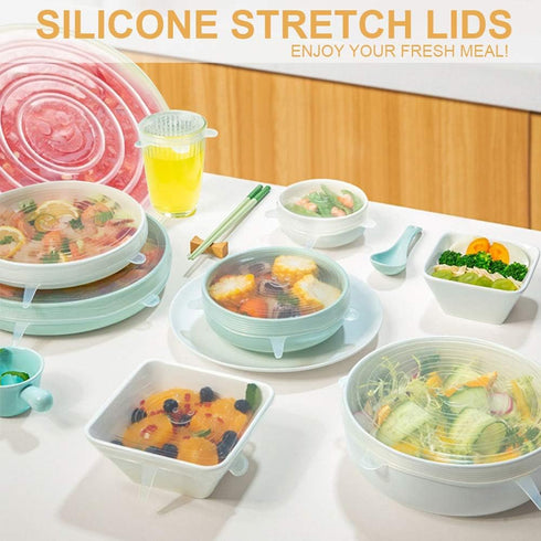 4 Pack Same Size Silicone Stretch Lids, Thicker Reusable Sturdy Silicone Container Cover, Expandable Food Storage Covers, Dishwasher and Freezer S...