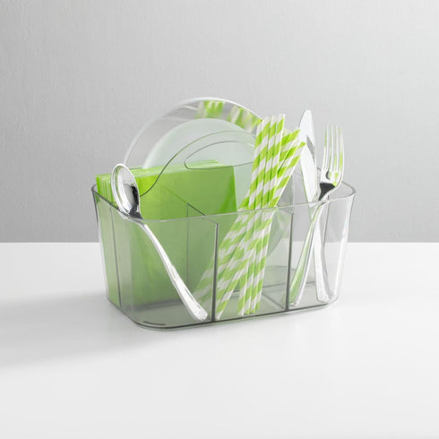 mDesign Plastic Cutlery Storage Organizer Caddy Bin Tote with Handle - Kitchen Cabinet Divided Pantry Basket for Forks, Knives, Spoons, Napkins, I...