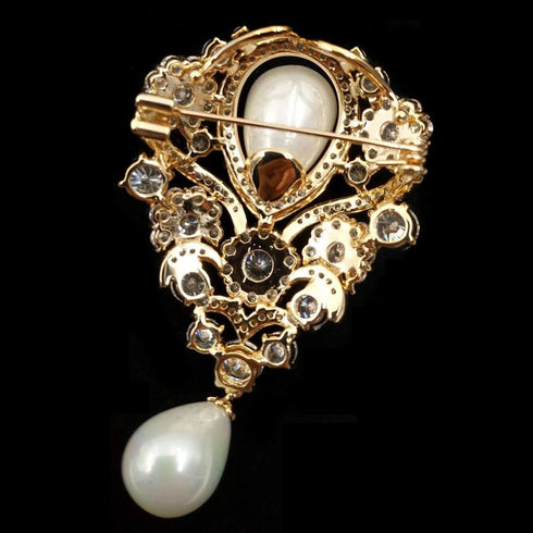 Victorian Vintage Silver Tone Ribbon Floral Scroll Pearl Drop Wedding Brooch Pin Bridal Jewelry...