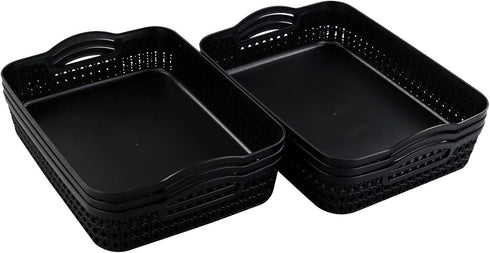 Large Plastic Storage Basket Tray with Handle, Black, Pack of 6...