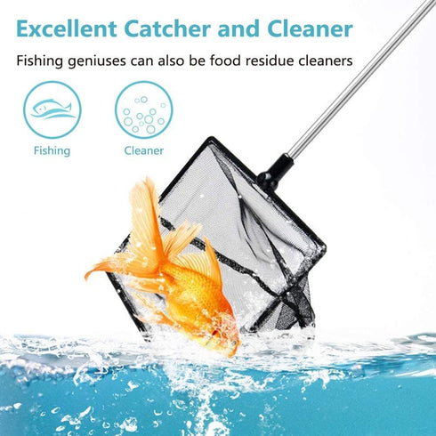 Fish Net for Fish Tank, Fine Mesh Aqurium Net with 9-24 Inch Stainless Steel Long Handle, Extendable Fishing Tank Net for Fish Shrimp Tank, Pond, ...