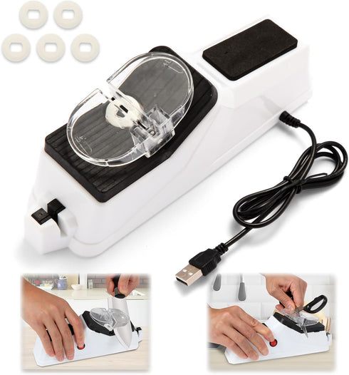 Electric Knife Sharpener,Gusneck Professional Knife Sharpener Tool for Home,(USB) Double Sided Knife Sharpener,5 Seconds for Quick Sharpening & Po...
