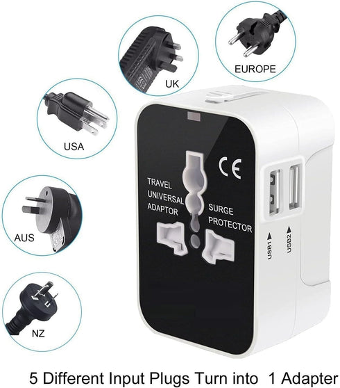 rts High Speed 25W Dual USB Universal Travel Adapter International All in One Worldwide Travel Multi Plug Adapter Cable & Wall Charger with Build ...