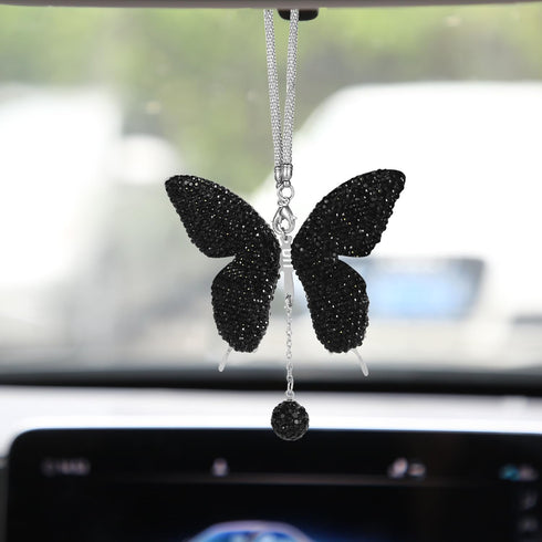 Butterfly Car Hanging Ornament, Elegant Rhinestone Car Mirror Charm Aesthetic Car Pendant for Rear View Mirror for Women (Black)...
