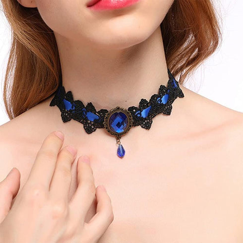 YERTTER Dainty Black Lace Crystal Choker Necklace Lace Gothic Choker for Women for Halloween Weeding Costume Party Prom Vampire Choker...
