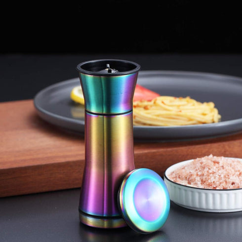 Rainbow Salt And Pepper Shakers, Kyraton Titanium Plating Stainless Steel Salt And Pepper Grinders Refillable Pepper Grinder, Pepper Mill, Salt Gr...