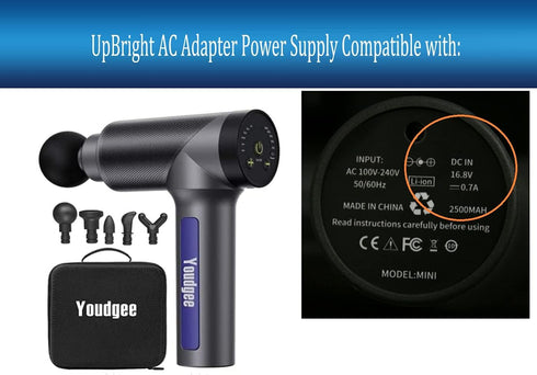 UpBright 16.8V AC Adapter Compatible with Youdgee H1 Model MiNi Muscle Massage Gun Deep Tissue Percussion Massager Sominyu QS-1680800U 14.4V Li-io...