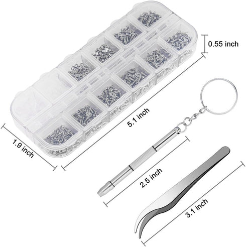 1100Pcs Eyeglasses Repair Kit, Tiny Sunglasses Screws, Glasses Screws and 5 Pairs Nose Pads with Micro Screwdriver Tweezer for Watch Clock Spectac...