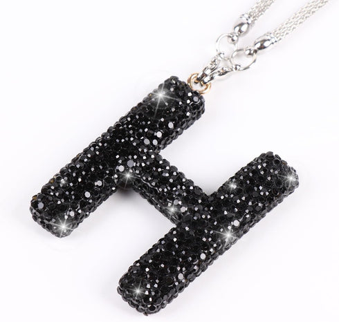 ToBeQueen Black Bling Letter H Charm, Diamond Crystal Rhinestone Bling Rear View Mirror Charm, Cute Lucky Hanging Ornament Black Bling Car Accesso...