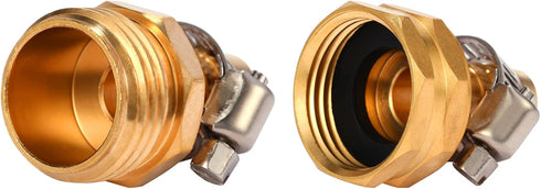 Brass Garden Hose Connector Repair Mender Kit with Stainless Clamp,Fits 1/2" Water Hose Fitting (1/2" Barb x 3/4" GHT)...