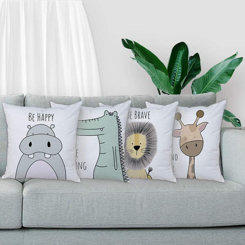 Cartoon Animal Pillow Covers Kids Pillowcase 18×18 Inch Set of 4 Throw Pillow Covers Set Cotton Throw Cushion Case for Sofa Couch Home Decor Schoo...