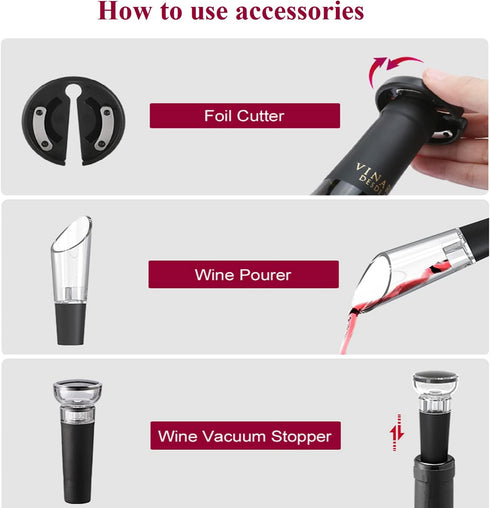 Electric Wine Bottle Opener, Battery Operated Wine Cork Opener With Foil Cutter, Wine Pourer and Vacuum Stopper, Automatic Corkscrews Wine Opener ...