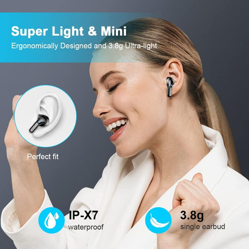 Wireless Earbud, Bluetooth Headphones 5.3 Stereo Bass Earphones 2023 Noise Cancelling 40H Dual Mic Call Earbud in-Ear USB-C LED Display IP7 Waterp...