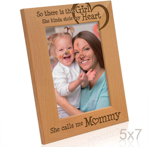 KATE POSH So There is This Girl She Calls me Mommy - Natural Engraved Wood Photo Frame - Mother and Daughter Gifts, Mother's Day, Best Mom Ever, N...
