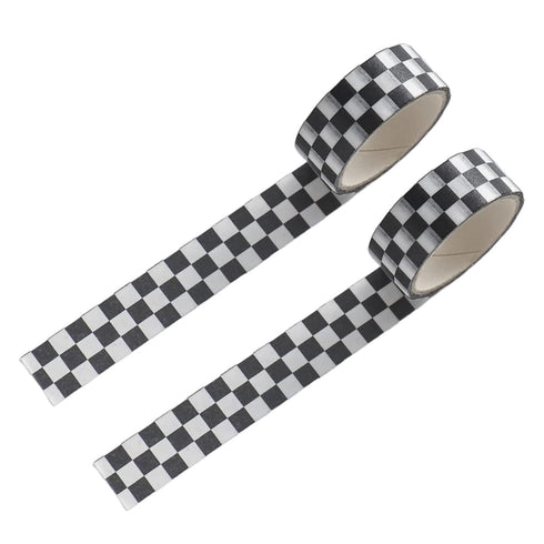 2Pcs Black and White Checkered Ribbon,Compact Checkerboard Pattern Paper Tape,Racing Car Theme Printed Plaid Ribbon,DIY Fade-Resistant Arts and Cr...