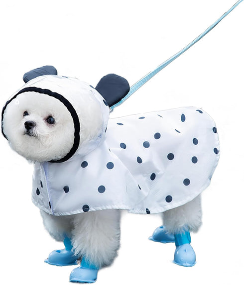 Dog Clothes- Waterproof & Quick-Drying Puppy Raincoat with Hood and Leash Hole Cute Hooded Rain Poncho Gear for Small Medium Large Dogs Dot Large...