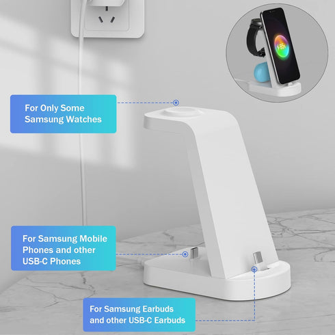 Charging Station for Samsung Multiple Devices,3 in 1 Fast Charging Stand USB-C Charger for Galaxy S23/S22/S21/S20/S10/Note20/Note10/Z Flip 4/Z Fol...