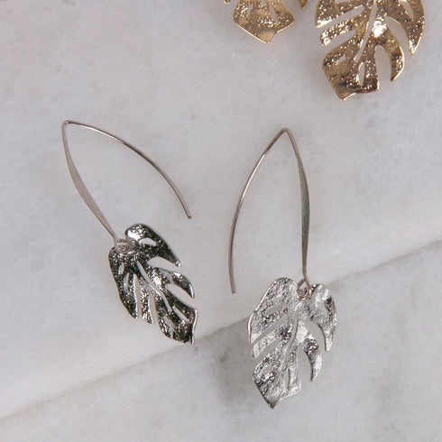 Humble Chic Leaf Earrings for Women - Tropical Palm Threader Dangle Earrings - Long Hanging Boho Dangly Earrings Plated in Gold or Silver Tone...