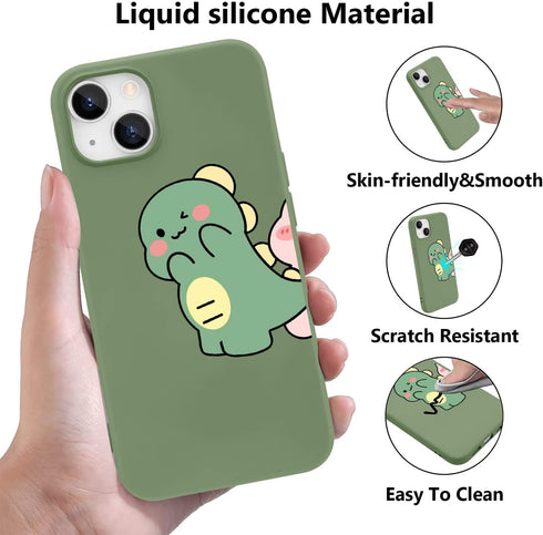 JOYLAND Dinosaur Couple Phone Case for iPhone 13,Green Liquid Silicone Couple Phone Case Cute Girly Case,Funny Soft Gel Rubber Full-Body Protectiv...