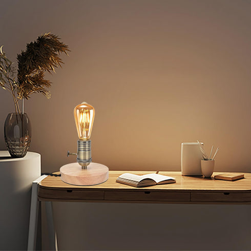 Tissting Vintage Wooden Lamp Base E26/E27 Table Lamp Holder with Dimmable Button Adjust Brightness Mini Short Desk Lamp Exposed Bulb Base with US ...