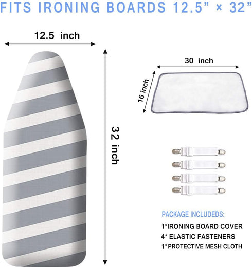 12.5 x 32 Inch Mini Ironing Board Cover with Iron Cover and Extra Thick Pad,Resists Scorching and Staining...