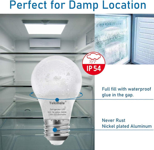 YukiHalu, A15 Appliance Light Bulb, 60W Equivalent for Range Hood/Refrigerator Light Bulb/Ceiling Fan Light, 600 Lumens 7W 120V 5000K Daylight E26...