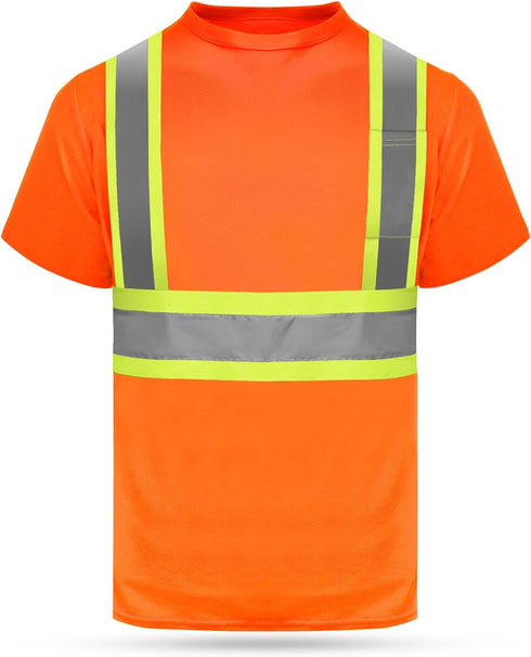 HYCOPROT High Vis Reflective T Shirt Short Sleeve Safety Mesh Quick Dry Shirts (Orange-ms, Small)...