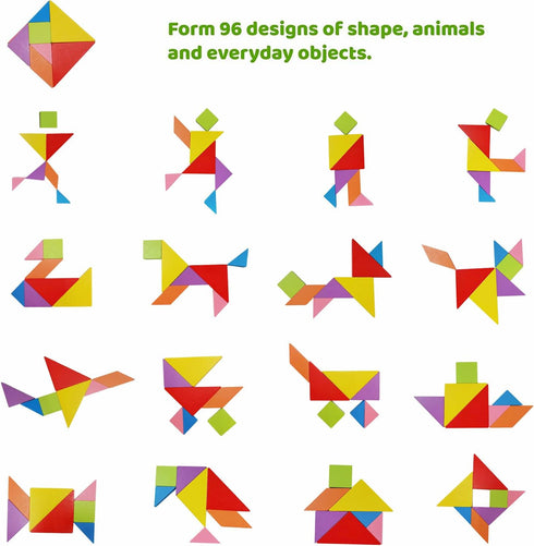 Wooden Puzzle Tangram Book, Travel Magnetic Puzzle, Travel Games Montessori Shape Pattern Blocks Jigsaw for Kids Adult Challenge IQ Educational To...