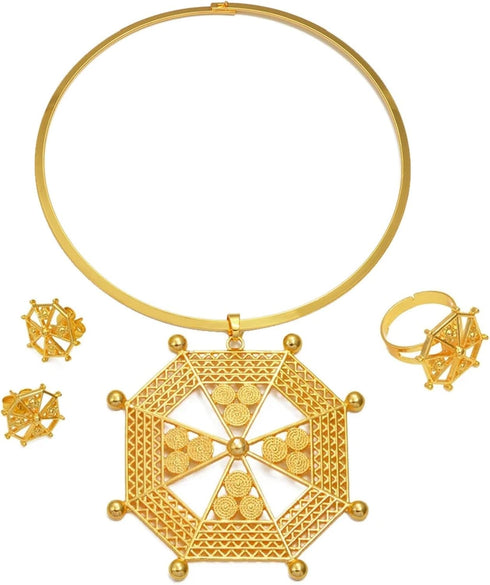 Ethiopian Jewelry Set Chokers - Ethiopian Jewelry - Ethiopian Jewelry for Women Set - Ethiopian Eritrea Jewelry Sets Necklaces Earrings Ring for W...