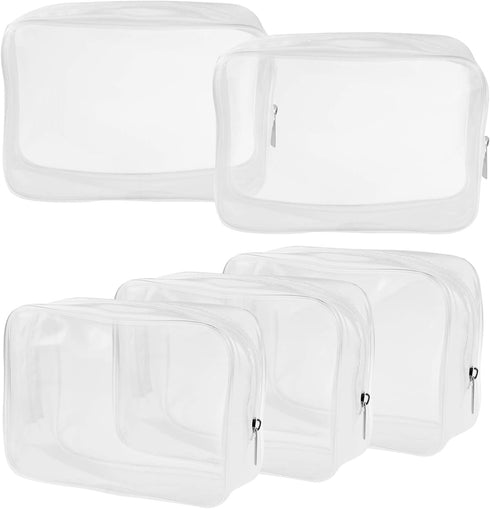 5 Packs Clear Cosmetics Bag TSA Approved, PVC Zippered Toiletry Carry Pouch Portable Makeup Bag for Vacation Travel, Bathroom and Organizing Water...