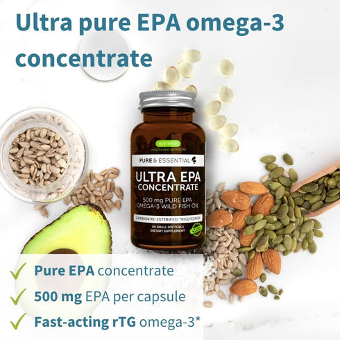 Pure & Essential Ultra Pure EPA Omega-3 Concentrate 500 mg, Wild Fish Oil, rTG, 90 Small Softgels...