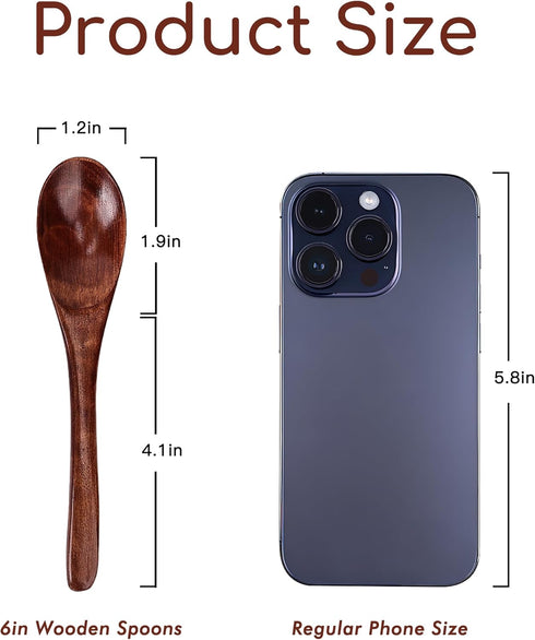 6/9/12in Wooden Spoons, 6pcs Soup Spoons Set, Small Wooden Utensils for Coffee, Tea, Jam, Sugar, Ice Cream and Bath Salts (6pcs 6in)...
