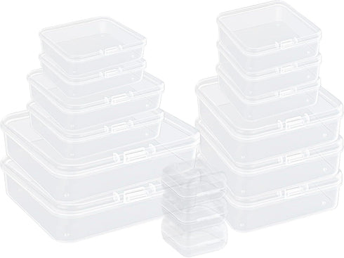 15Pcs Mini Storage Containers, Mixed Sizes Small Rectangular Clear Plastic Storage Containers Box with Hinged Lid for Beads, Organizie Tiny Items,...