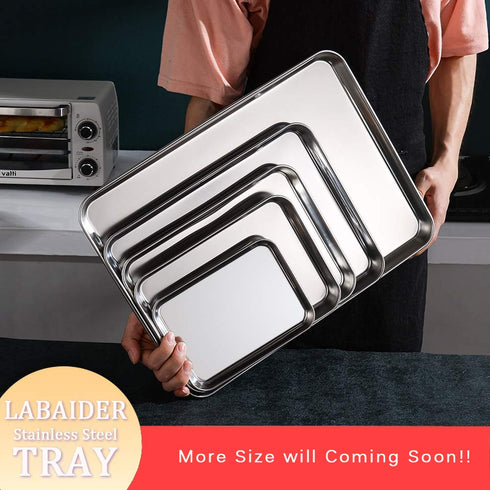 2 Pack Stainless Steel Tray Non Toxic Heavy Duty Thickening Pan for Kitchen Baking, Lab Instrument, Dental, Medical Surgical Instrument, Pet Treat...