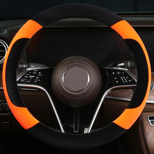 Steering Wheel Cover Deluxe Steering Wheel Protector for Cars MPV SUV Van Pickup Truck 14.5-15 inch (Black Orange)...