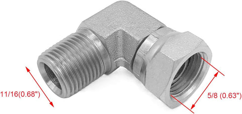 (2-PACK) 1501-06-06 Hydraulic Hose Adapter Fitting 3/8"-18NPTF Male×3/8"-18NPSM Female Swivel 90°Pipe Joints Elbow Carbon Steel...