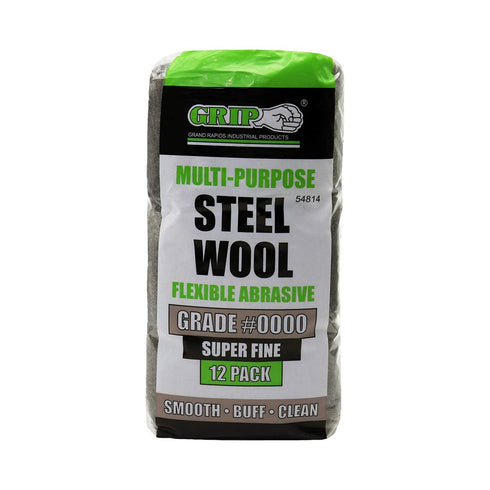 Grip Multi-Purpose Steel Wool Flexible Abrasive 12 Pack (Very Fine #0000) - Smooth Lacquer, Varnish, Shellac, Polyurethane - Buff Furniture or Woo...