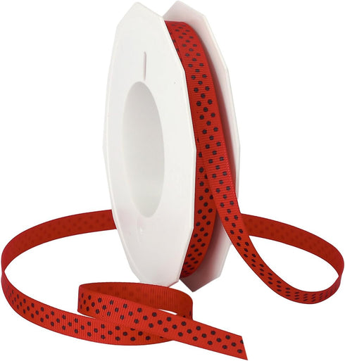 Morex Ribbon Swiss Dot Polyester Grosgrain Ribbon, 3/8-Inch by 20-Yard Spool, Red/Black Dots...