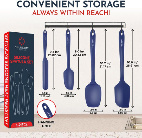 Culinary Couture 4-Piece Blue Baking Spatula Set - Rubber Spatulas Silicone Heat Resistant up to 428°F, BPA-Free - Spatula Set for Nonstick Cookwa...
