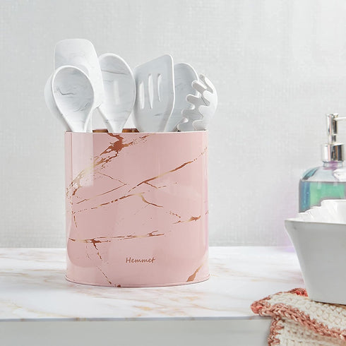 Pastel Pink Utensil Holder for Kitchen Countertop Organizer Kitchen Essentials, 6.5? Large Utensil Crock, Farmhouse Utensil Caddy for Home Décor, ...