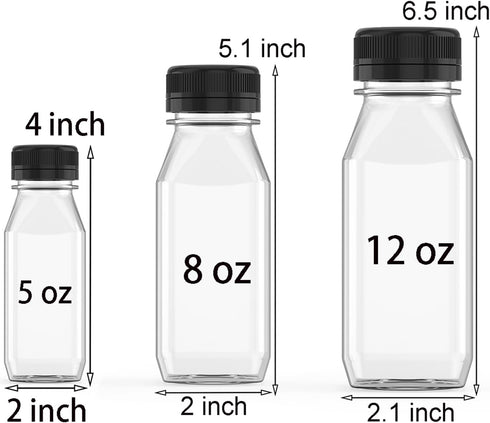 3 Pcs 12 oz Plastic Juice Bottle Reusable Transparent Bulk Beverage Containers with Black Lids for Juice, Drinking Milkshake Tea, Milk, Juicing Sm...
