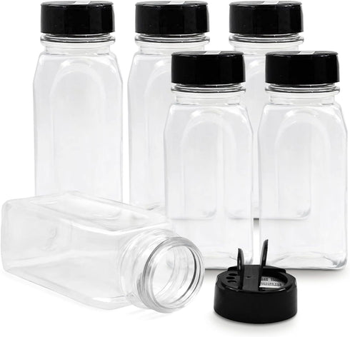RoyalHouse - 6 Pack 14 Oz Plastic Spice Jars with Black Cap, Clear and Safe Plastic Bottle Containers with Shaker Lids for Storing Spice, Herbs an...